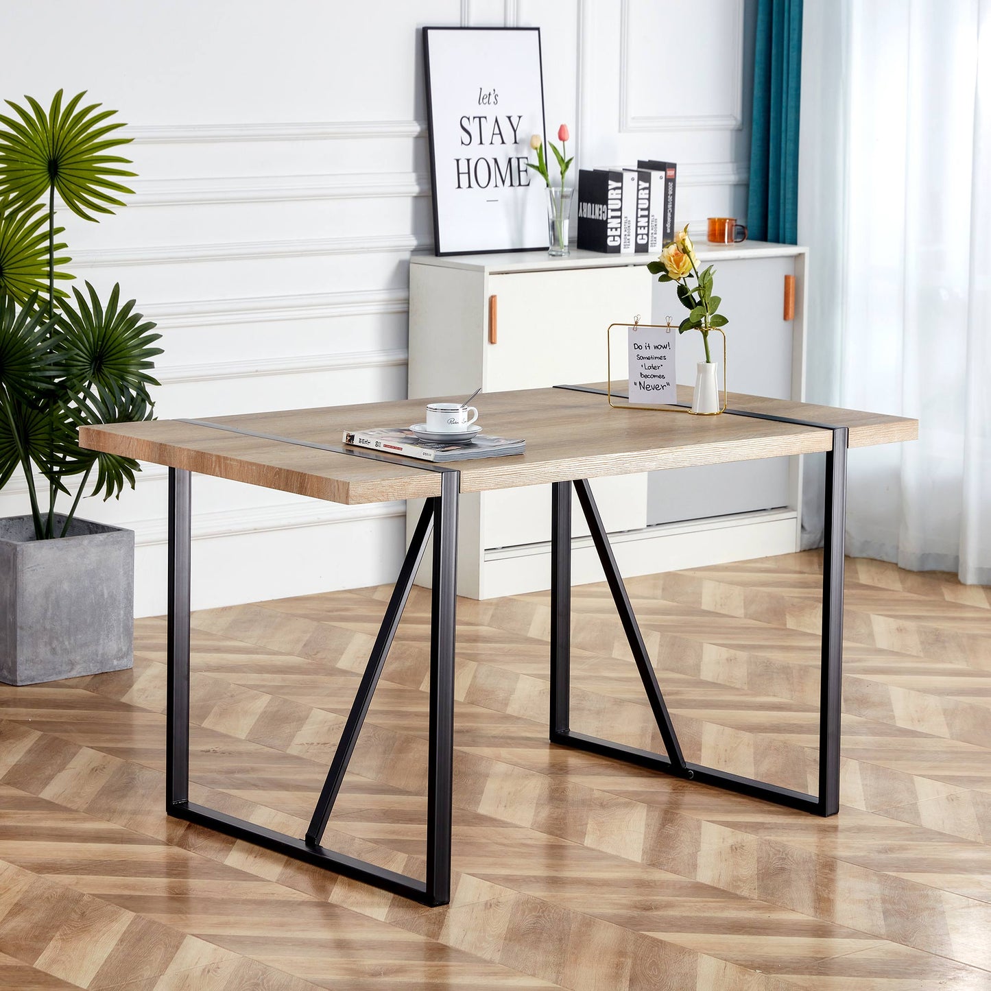 Rustic Industrial Rectangular Wood Dining Table For 4-6 Person, With