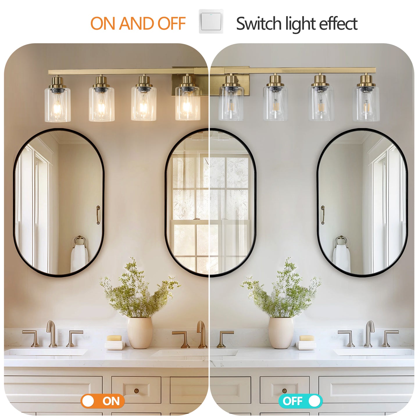 Golden 8-Light Vanity Light Fixture with Clear Glass Shades
