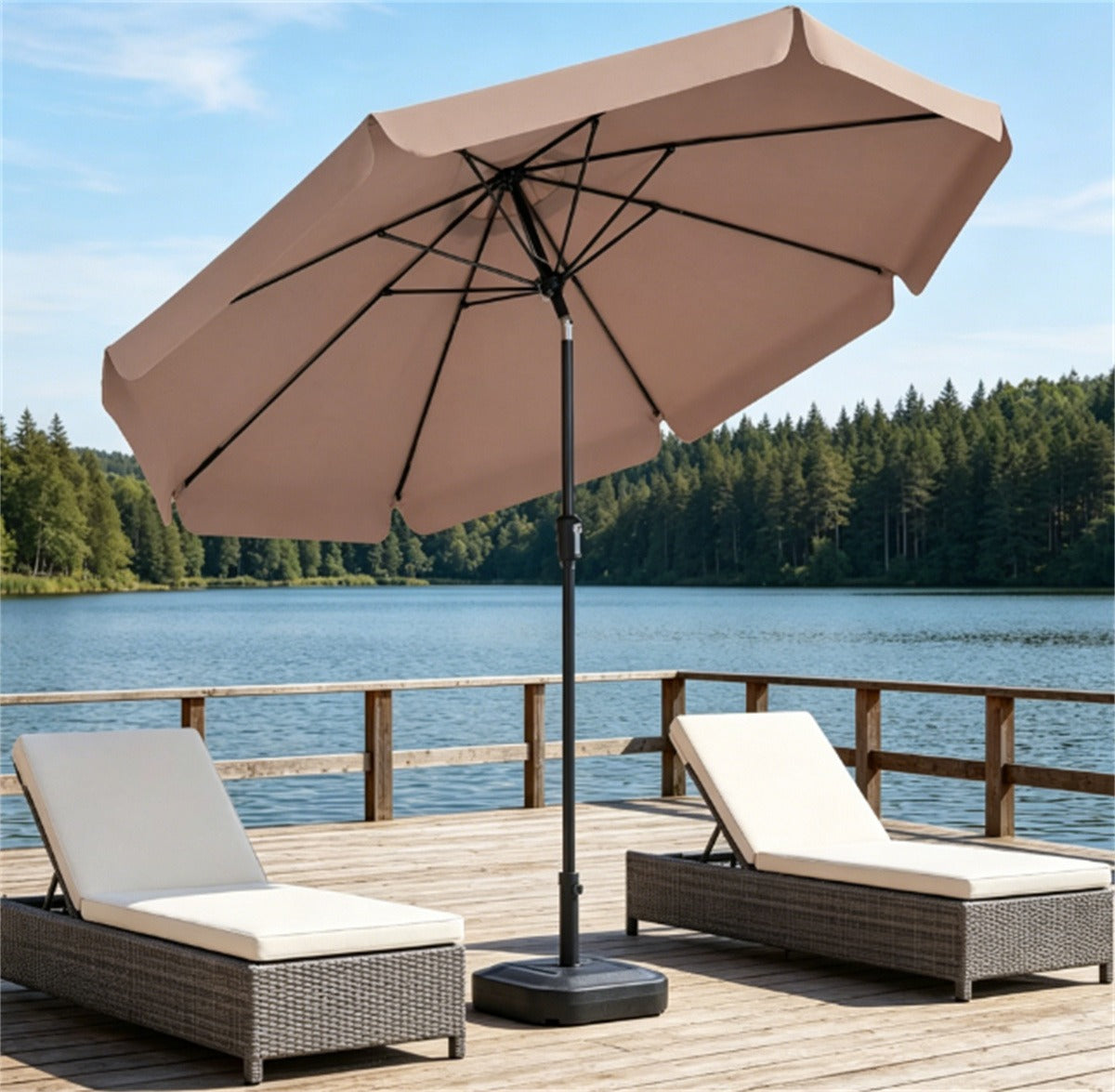 10ft Brown Scalloped Patio Umbrella with Tilt & Crank Control