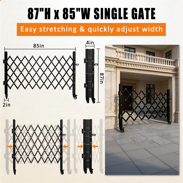 Foldable Security Gate with Lockable Swivel Casters - Portable Safety Barrier for Garage & Driveway
