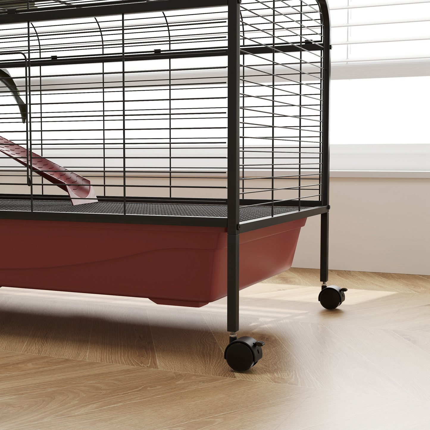 48-Inch Small Animal Cage with Wheels, Platform, Ramp & Feeder for Rabbits & Ferrets