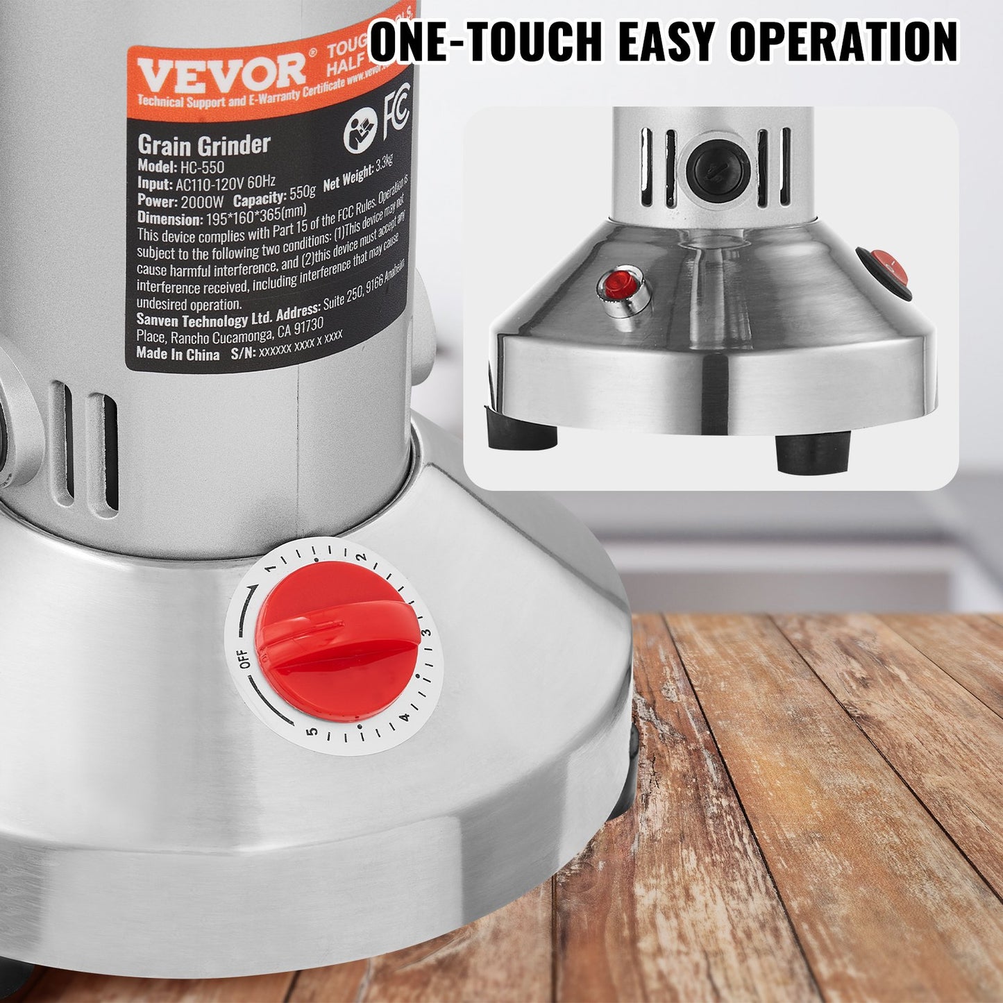 Electric Spice Grinder 550g High-Speed Grain Mill for Kitchen - Silver