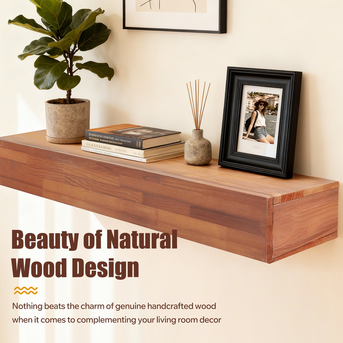 60 Rustic Wood Fireplace Mantel, Wall-Mounted & Floating Shelf For