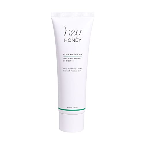 Hey Honey 4pc Set: Love Your Body Lotion, Walk The Walk Foot Cream, Hands On Honey Hand Cream, Eco Makeup Bag. Perfect for Valentine's, Xmas, Birthdays
