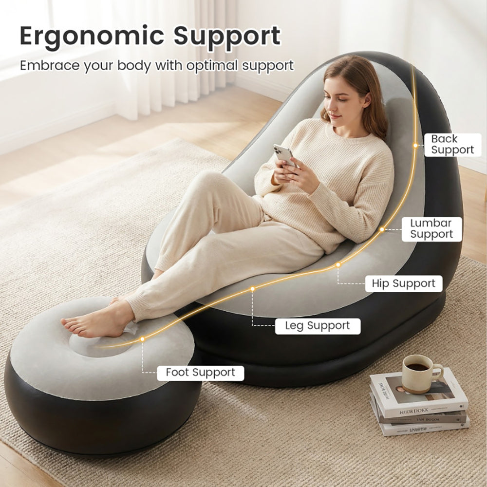 Inflatable Lounge Sofa With Ottoman Portable Air Of Up To 220 Lbs For
