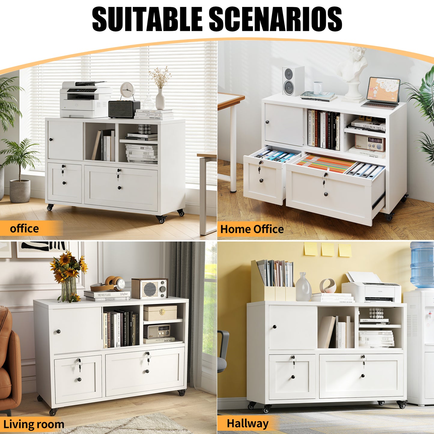 28 H White Metal Filing Cabinet With Lock -2-Drawer File For Home
