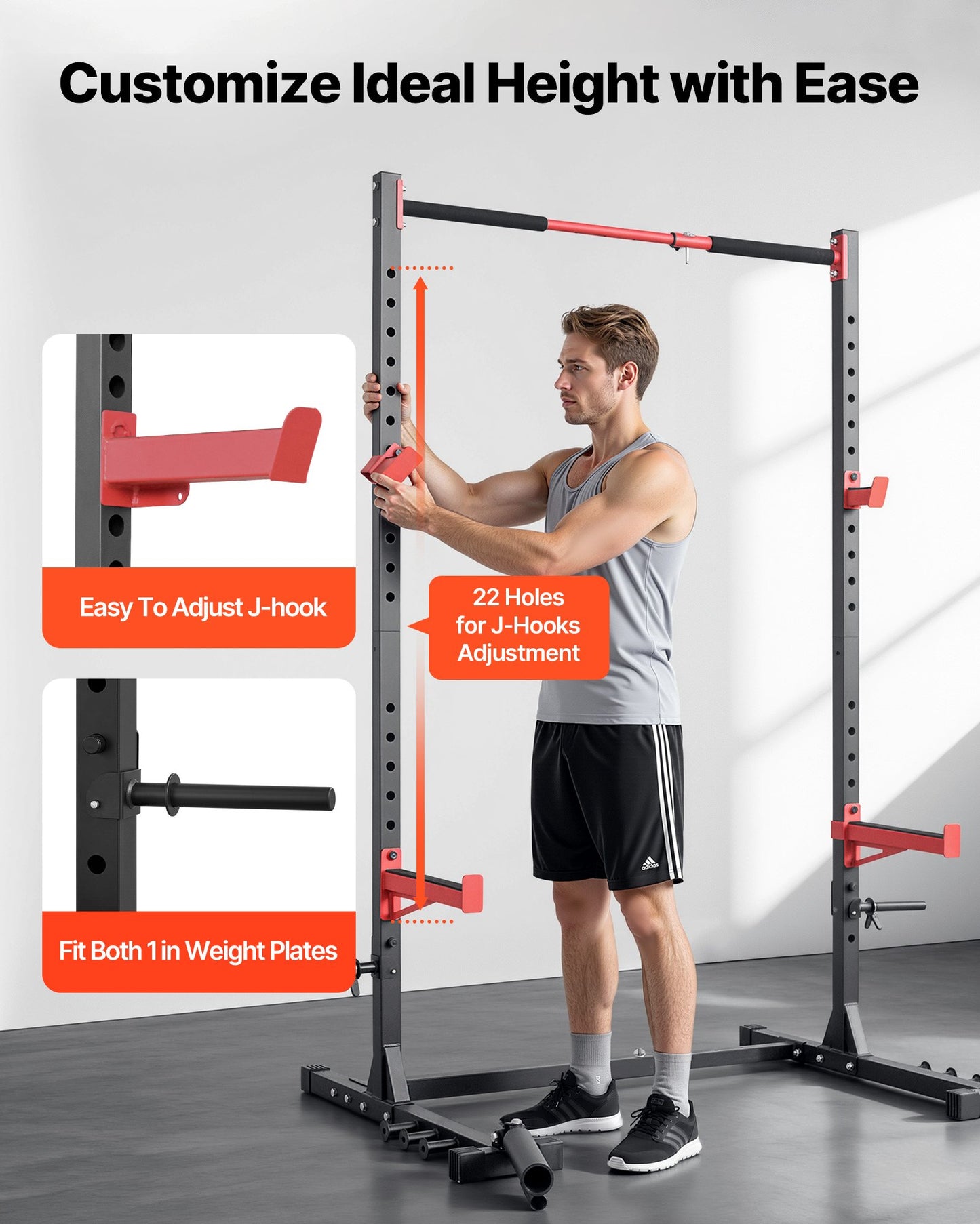 Adjustable Power Cage Rack for Home Gym Strength Training with Landmine & Safety Bars