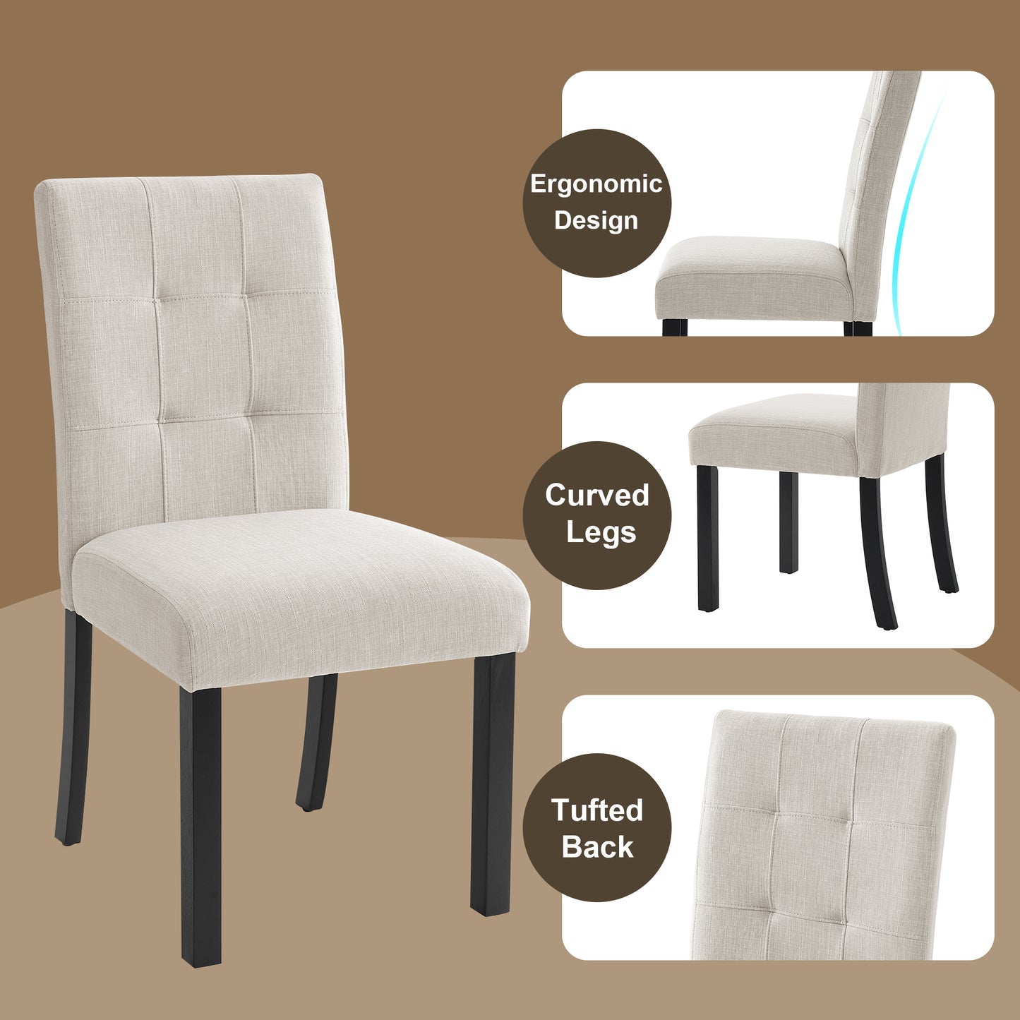 4 Piece Modern Tufted Dining Chair, Rustic Linen Upholstered With