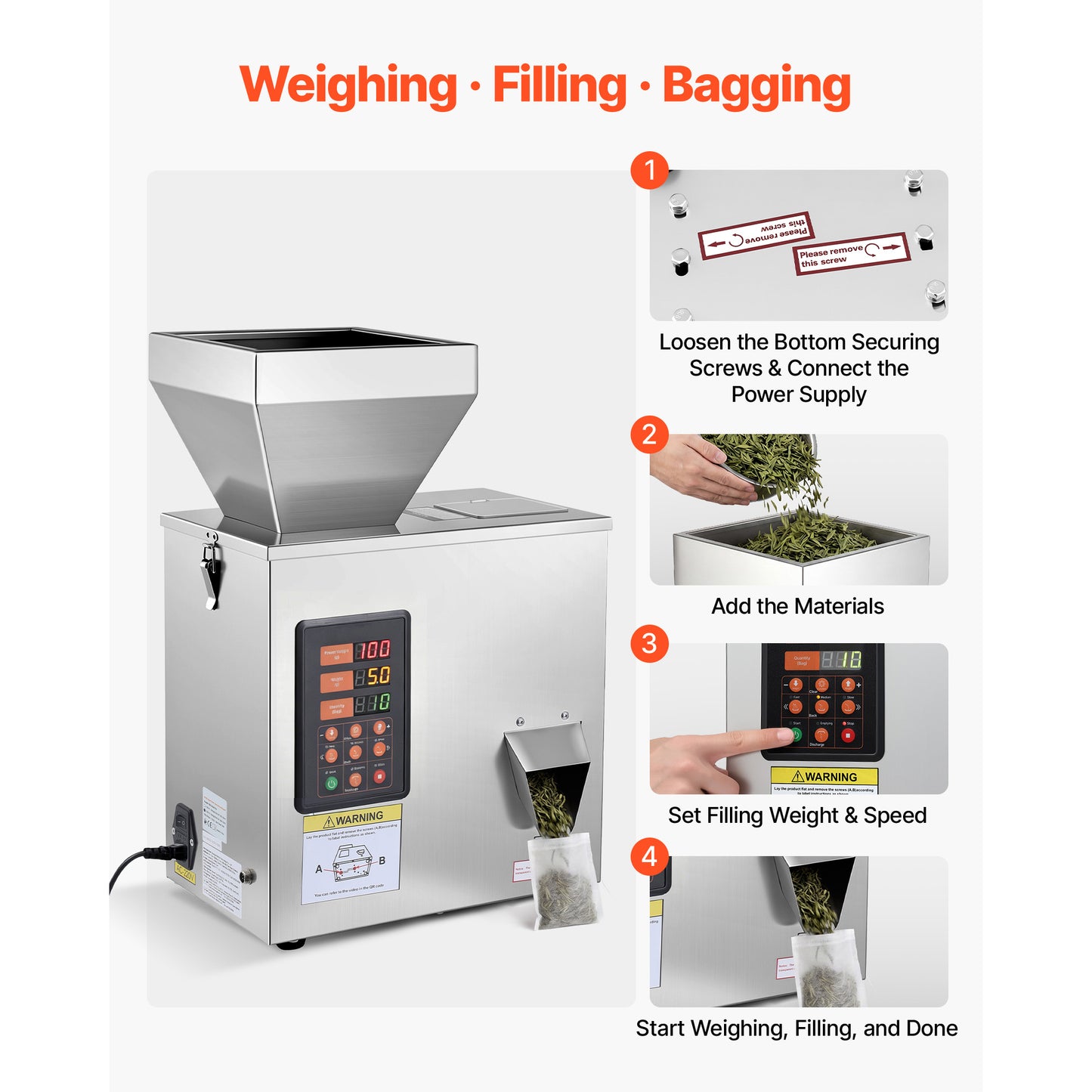 Automatic Powder Filling Machine 3-200g Stainless Steel Dispenser for Coffee Beans & Spices