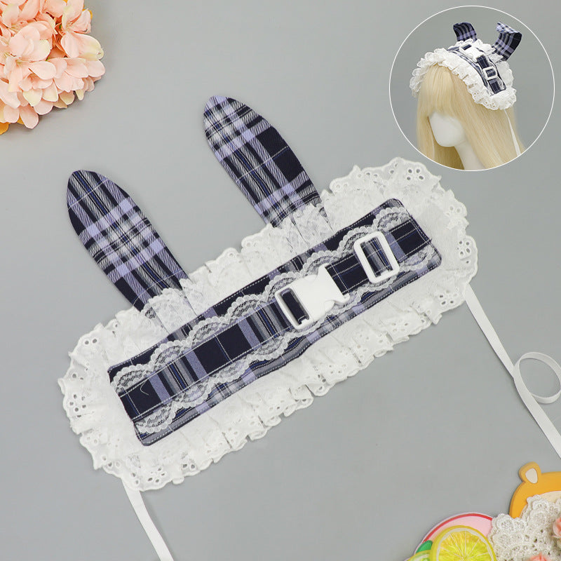 Cute Cat & Rabbit Hair Band - Retro Plaid Buckle
