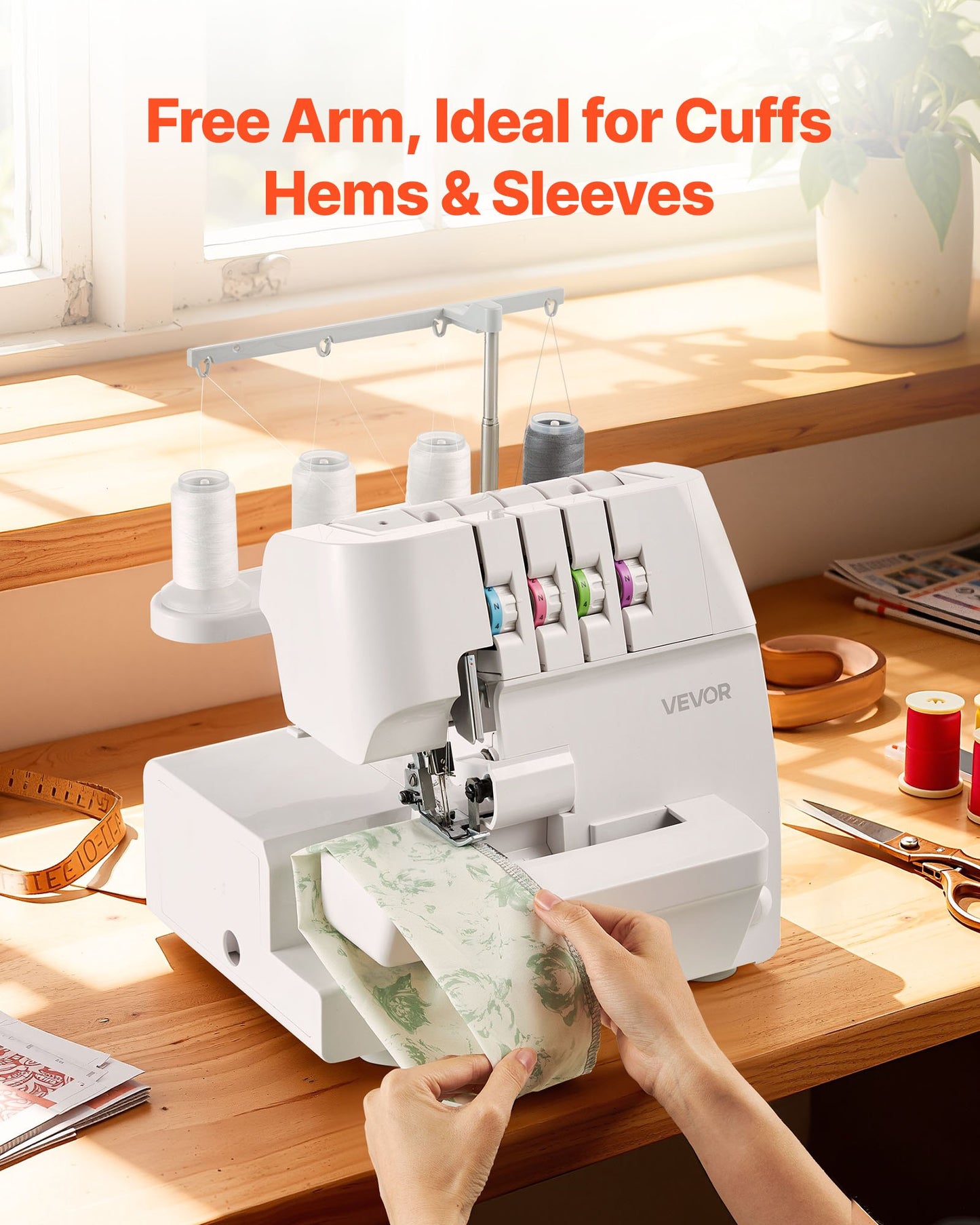 Serger Overlock Sewing Machine - 1250 SPM, 2-3-4 Thread, Adjustable Differential Feed, Free Arm, LED Light, White