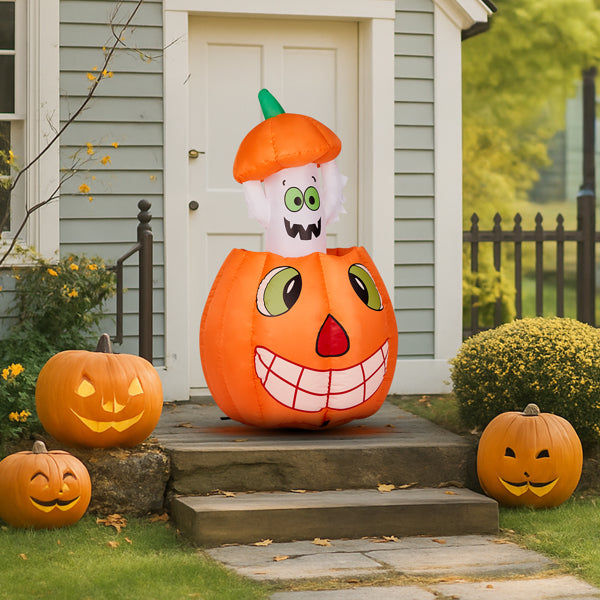 2.8FT Inflatable Animated Pumpkin Ghost with LED Lights