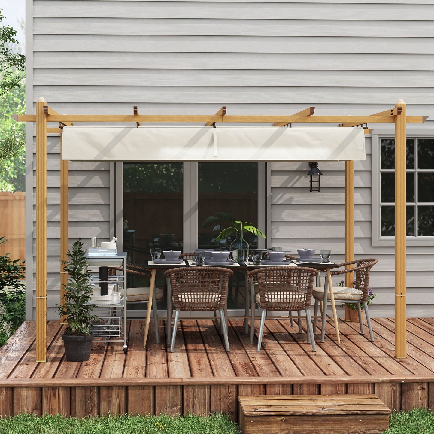 Retractable Aluminum Pergola Canopy for Patio - Cream