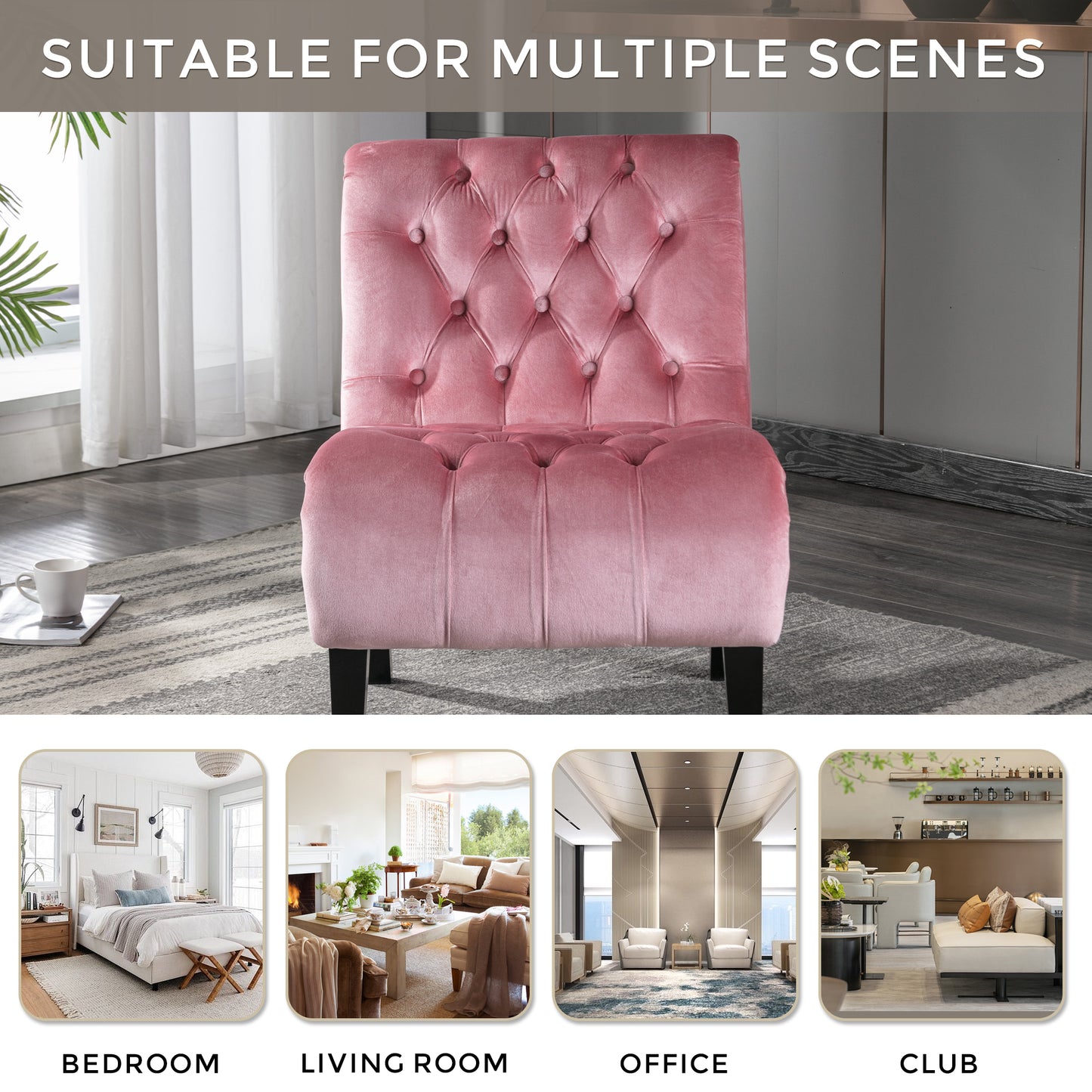 Pink Velvet Armless Accent Chair - Upholstered Comfort for Living Room