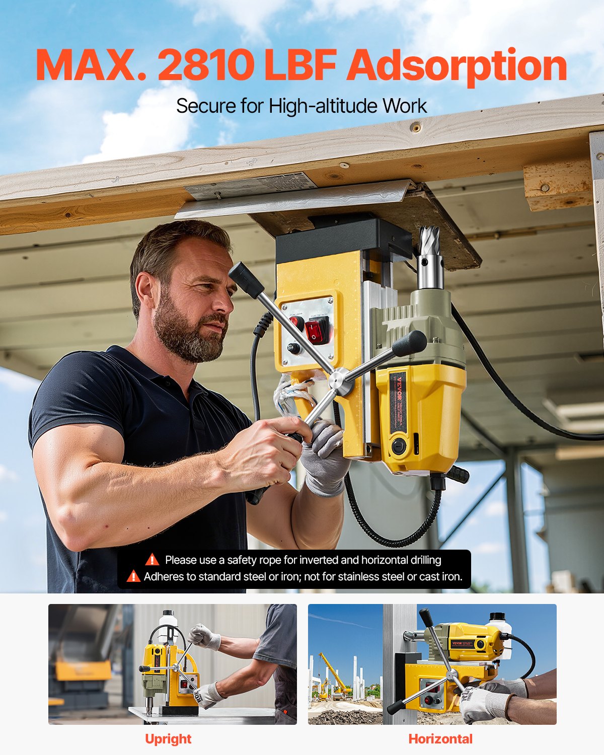 Magnetic Drill Press 1400W Power Tool with 11 Bits - Yellow