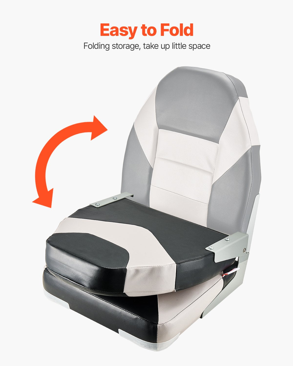 Folding Boat Seat with High Backrest Waterproof PVC Leather & Thick Foam Cushion