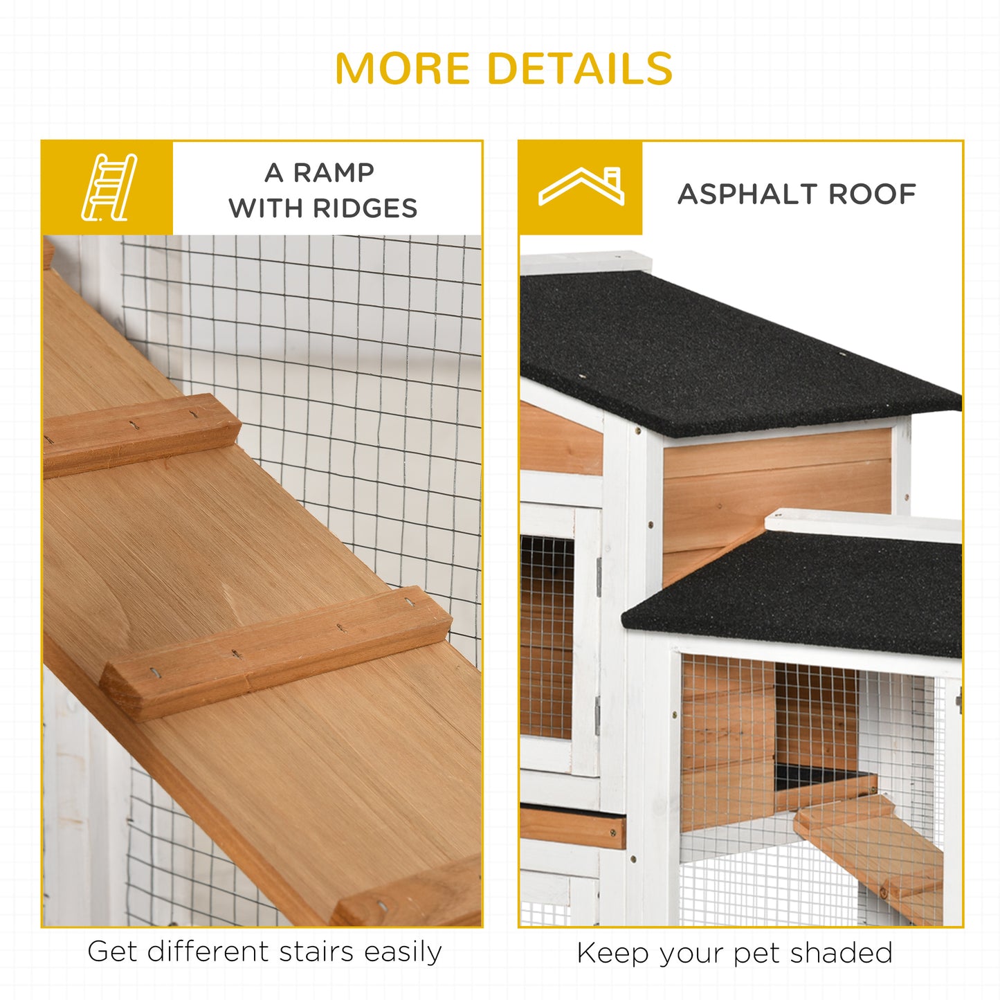Wooden Rabbit Hutch with Wheels and Run Box, Slide-Out Tray, Ramp, Yellow