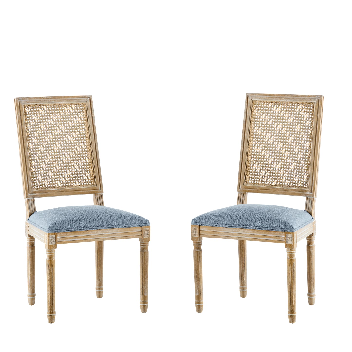 French Country Dining Chairs - Elegant Cane Backrest & Upholstered