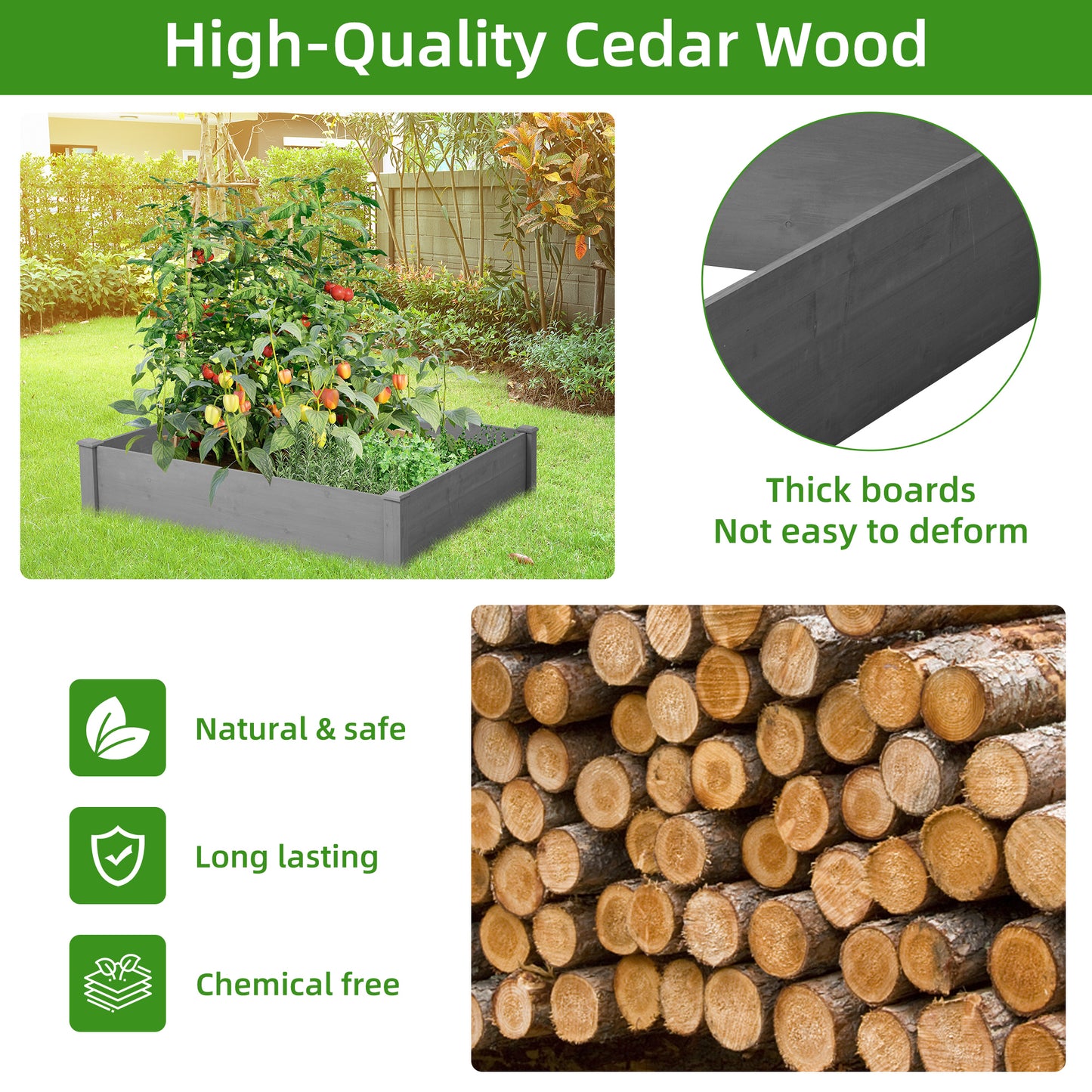Raised Garden Bed 48x48x10'', Outdoor Wood Planter Box Over Floor,