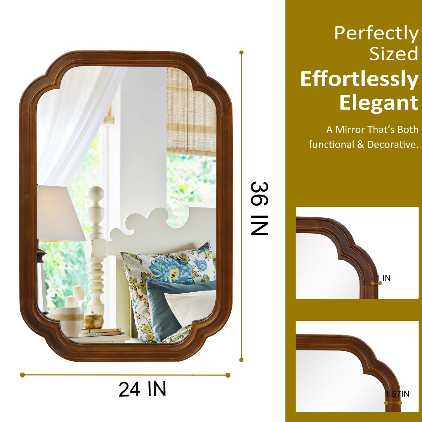 24" x 36" Solid Wood Mirror - Black & Dark Walnut Rounded Corners