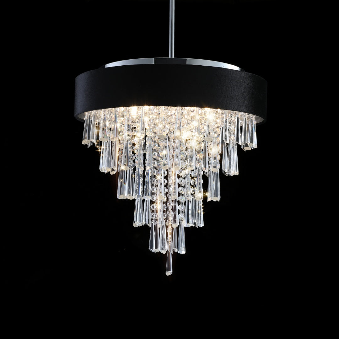 18-Inch Crystal Chandelier with Black Velvet Shade - 8 Lights