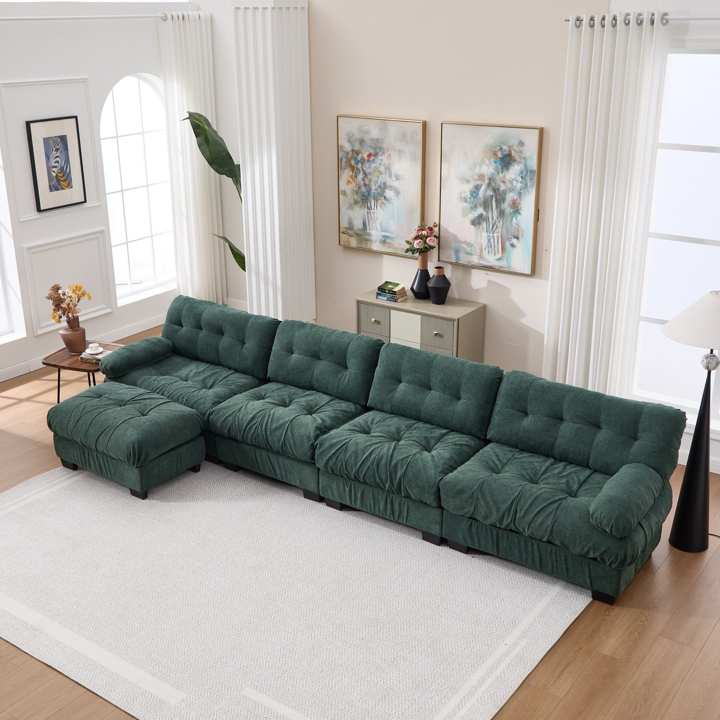 Modular Sectional Sofa - L Shaped Cloud Couch with 6 Pillows, Green