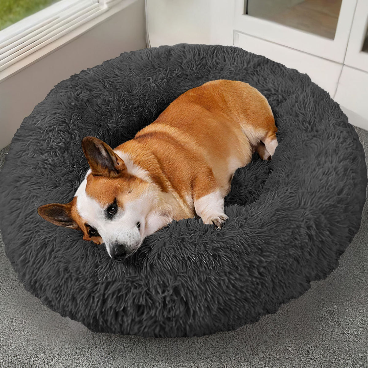 Soft Warm Plush Dog & Cat Bed with Supportive Rim and Non-Slip Bottom