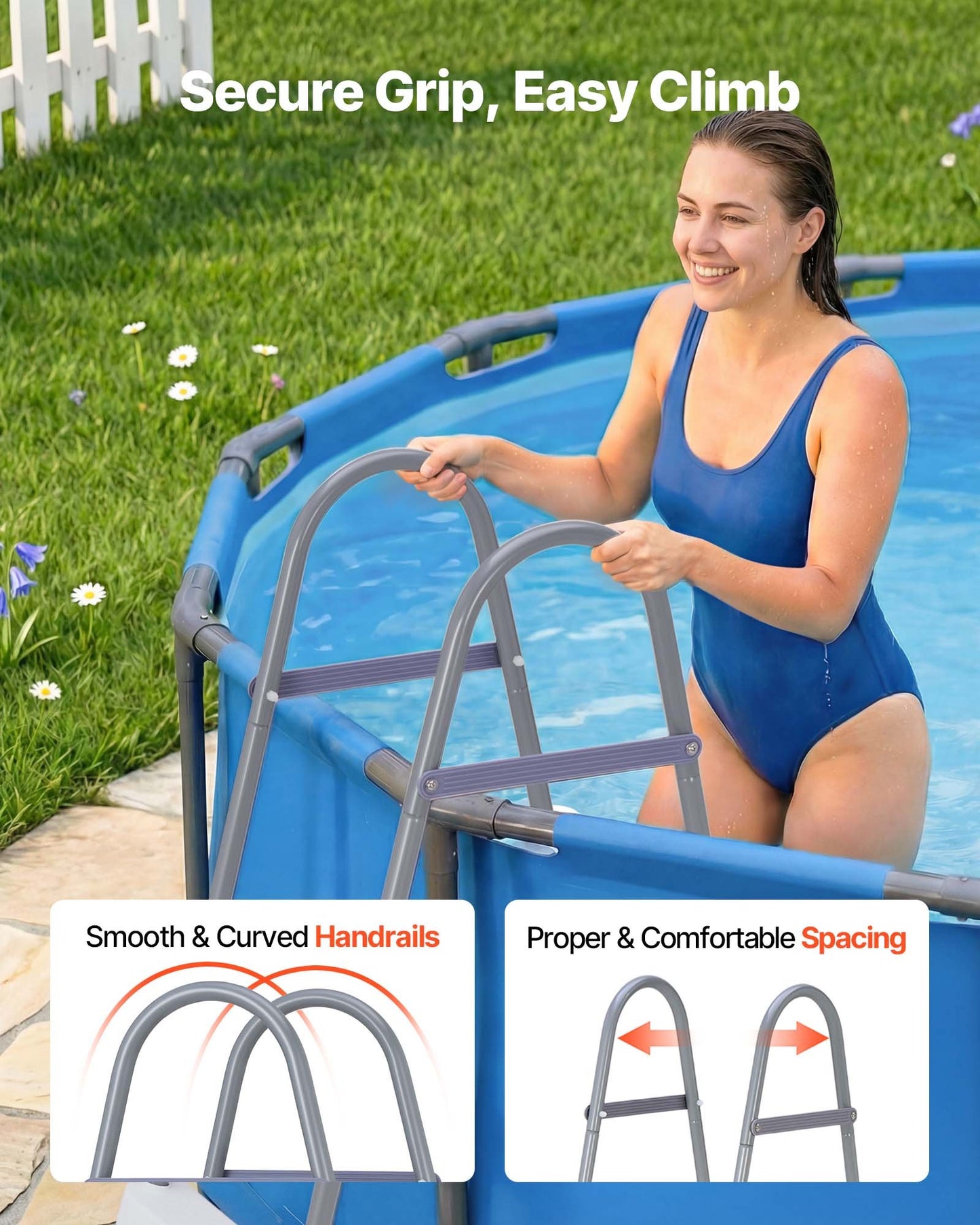 Black 3-Step Pool Ladder for Above Ground Pools - Rust-Resistant Steel, 300 lbs Capacity