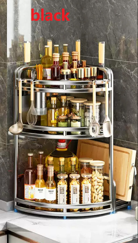 Stainless Steel Kitchen Seasoning Rack with Countertop Storage - Multiple Colors & Styles