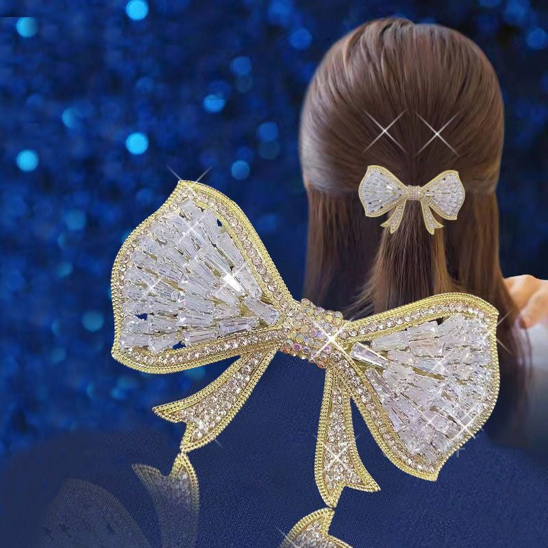 Bow Hair Clip, Alloy Hairpin with Amethyst Crystals
