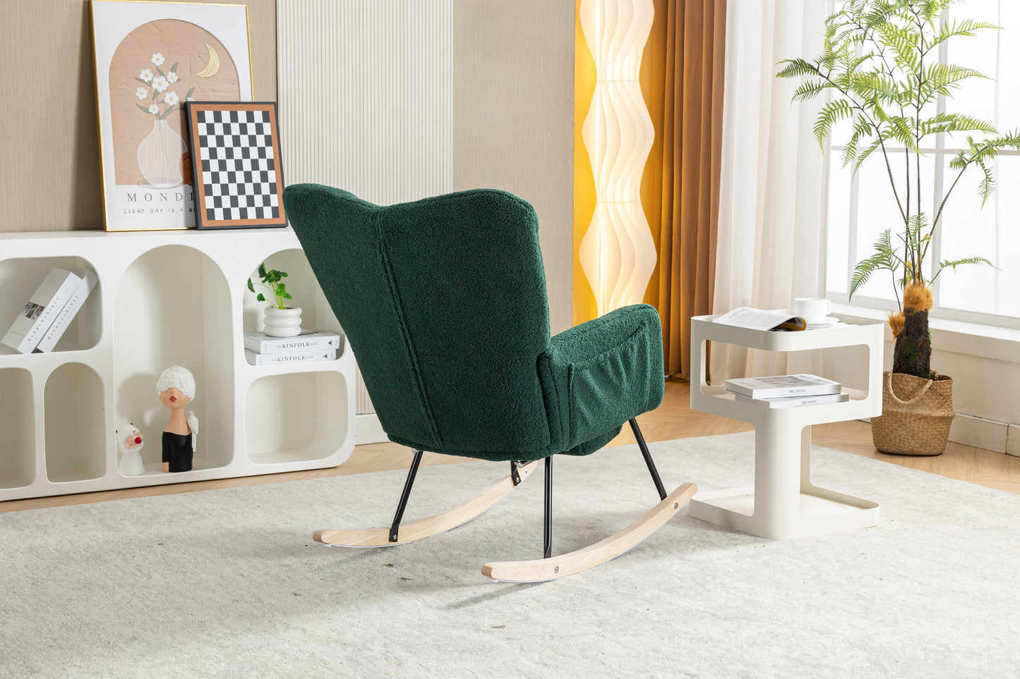 Teddy Fabric Rocking Chair with Adjustable Footstool - Green