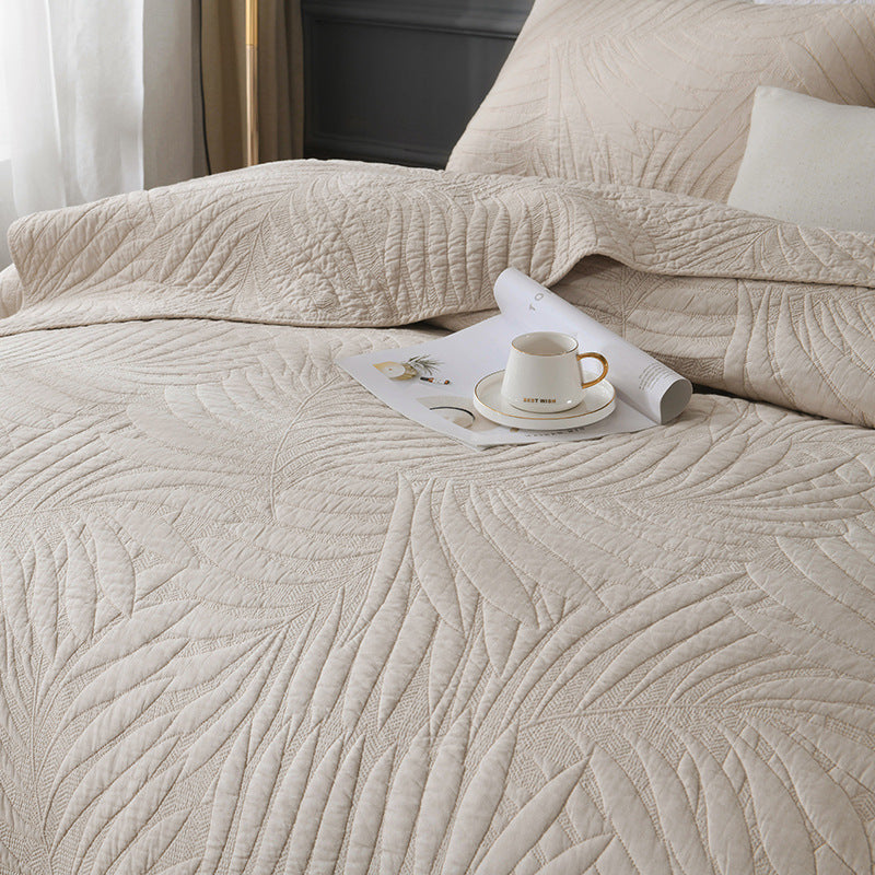 White Leaves Embroidery Bedding Set 3 Pieces Cotton Quilt Cover Set