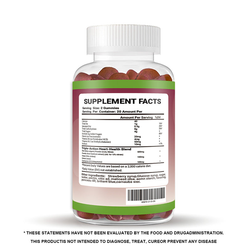 Beet Root Heart Health Gummies - 4-in-1 Formula with CoQ10 - 40 Count