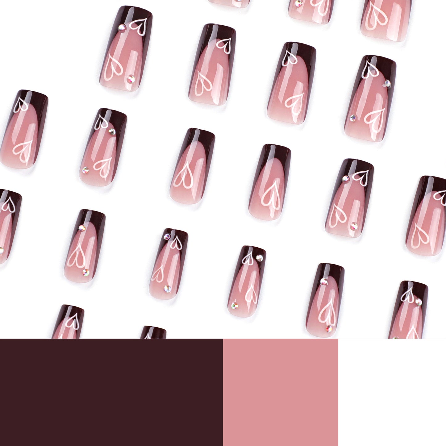 Nail Art Tips with Glue for Ladies - Love Pattern, 24 Pieces