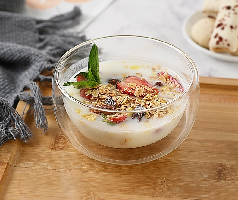 Heat Resistant Double Layer Glass Bowl 300ml for Salad and Kitchen Use