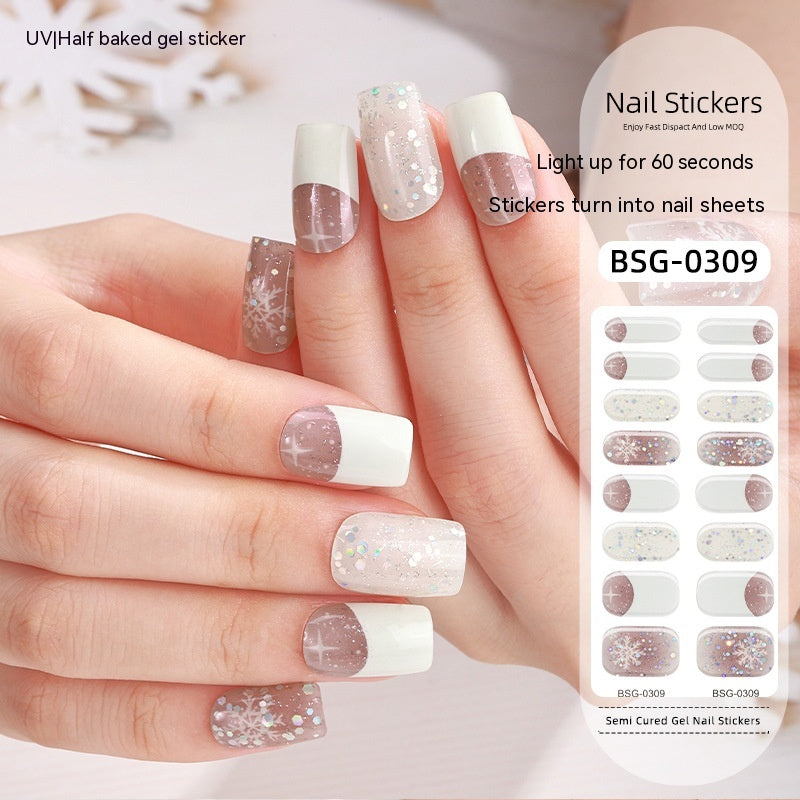 Christmas Gel Nail Art Stickers Set - Semi-Curing Nail Decals for Festive Nails