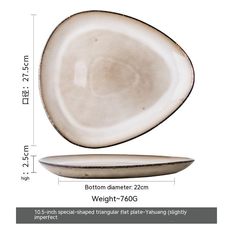 Ceramic Irregular Triangle Plate and Bowl Set - 8 Inch and 10.5 Inch Dinnerware
