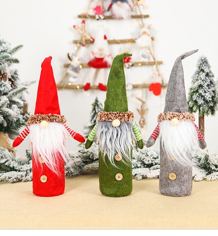 Faceless Old Man Christmas Wine Bottle Cover - Holiday Decor, Wine Sleeve