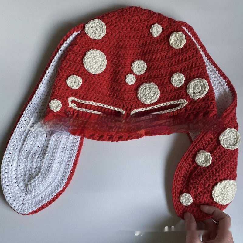 Knitted Rabbit Ear Mask Hat - Funny One-Eye Exposed Horn Thermal & Windproof