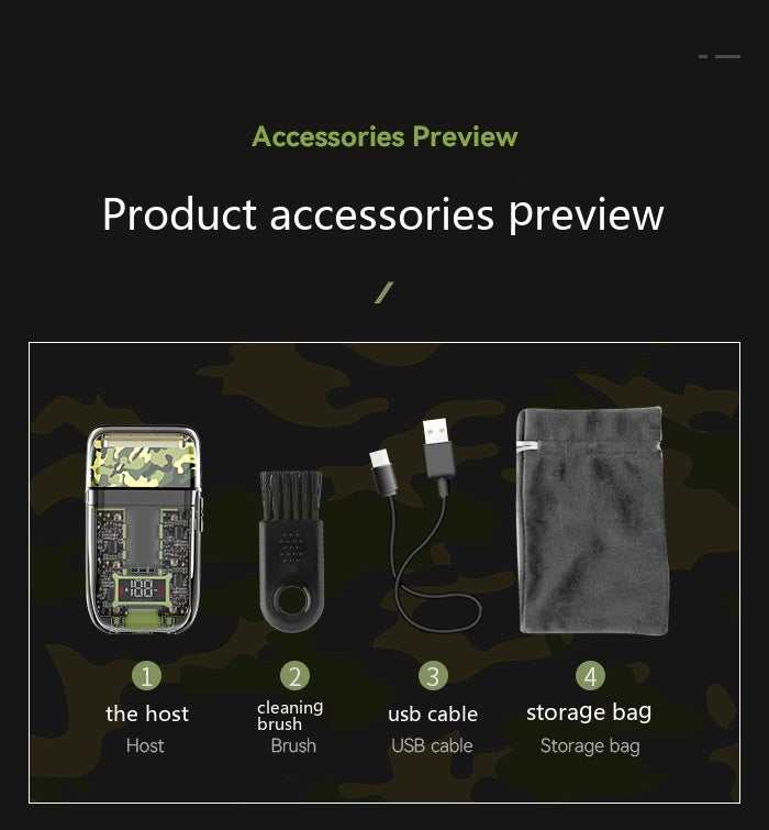 Waterproof USB Rechargeable LED Digital Shaver - Transparent Camouflage