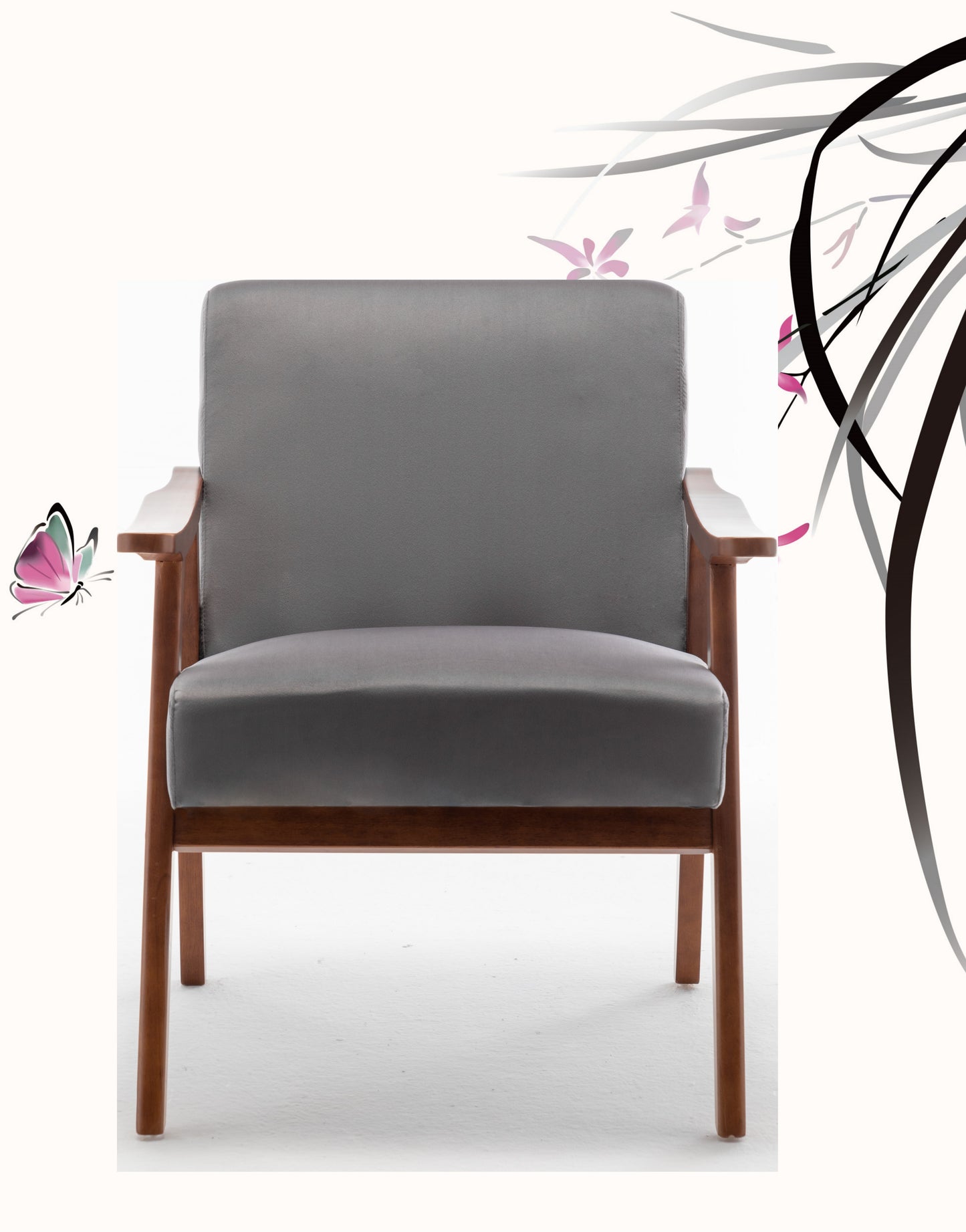 Accent Chair with Velvet Upholstery - Mid-Century Modern Grey