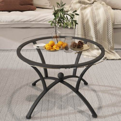 3 Piece Tempered Glass Coffee Table Set with Rustic Black Finish for Living Room