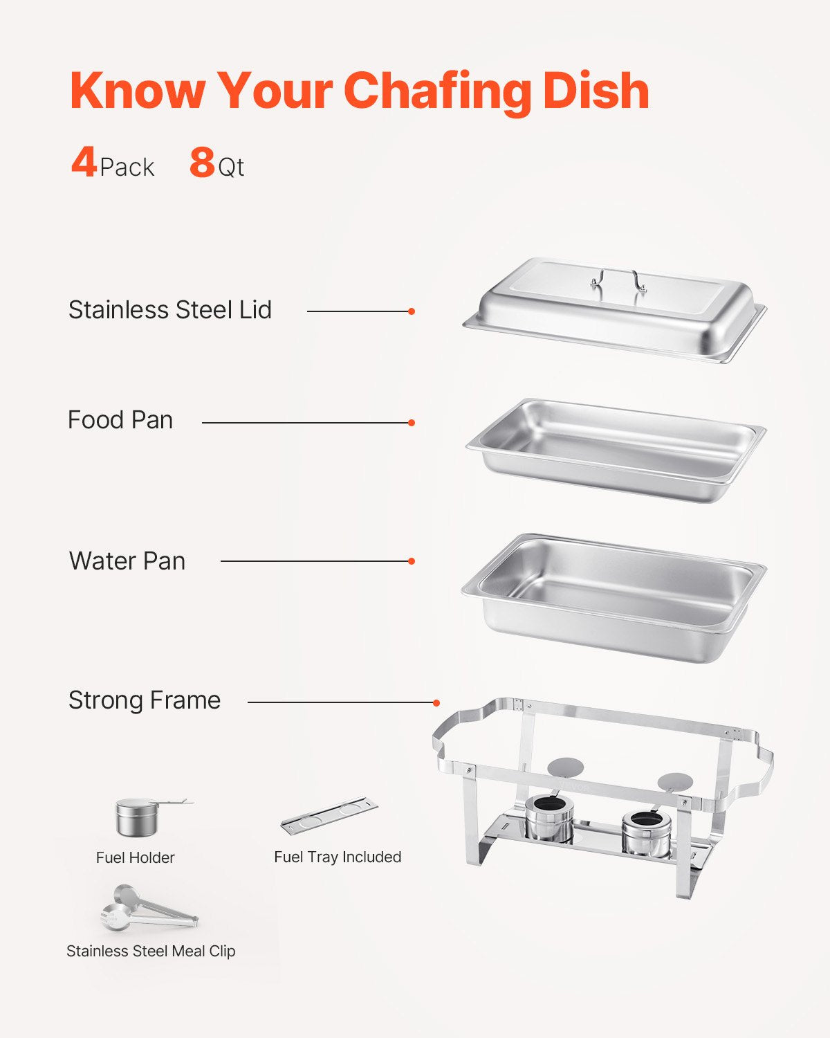8 Qt Stainless Steel Chafing Dish Buffet Set - 4 Pack