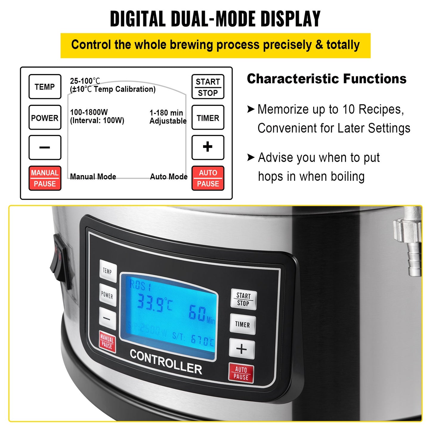 Electric Home Brewing System 9.2 Gal/35L Stainless Steel Beer Maker with Digital Control