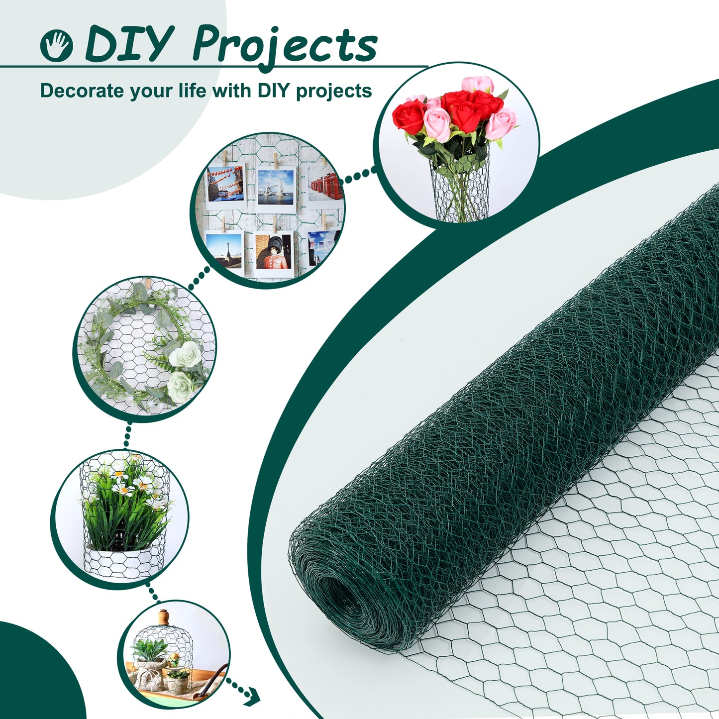60M Large Size Galvanized Hexagonal Floral Green Chicken Wire,