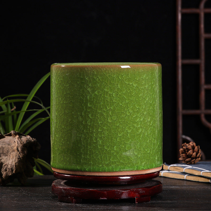Flower Arrangement in Ceramic Vase – Handmade Green Porcelain Home Decor