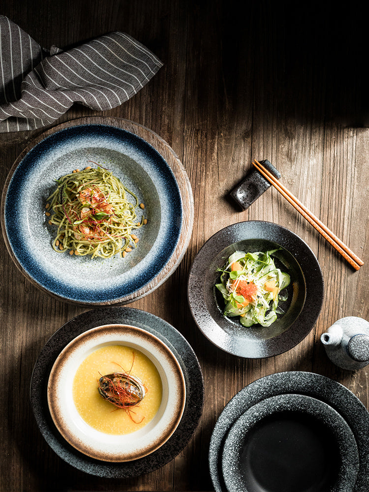 Ceramic Flat Plate with Straw Hat Design - Household Dinnerware Set