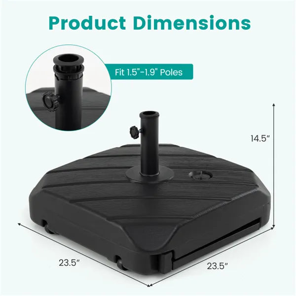 Heavy Duty Fillable Patio Umbrella Base with Wheels & Pull Rod