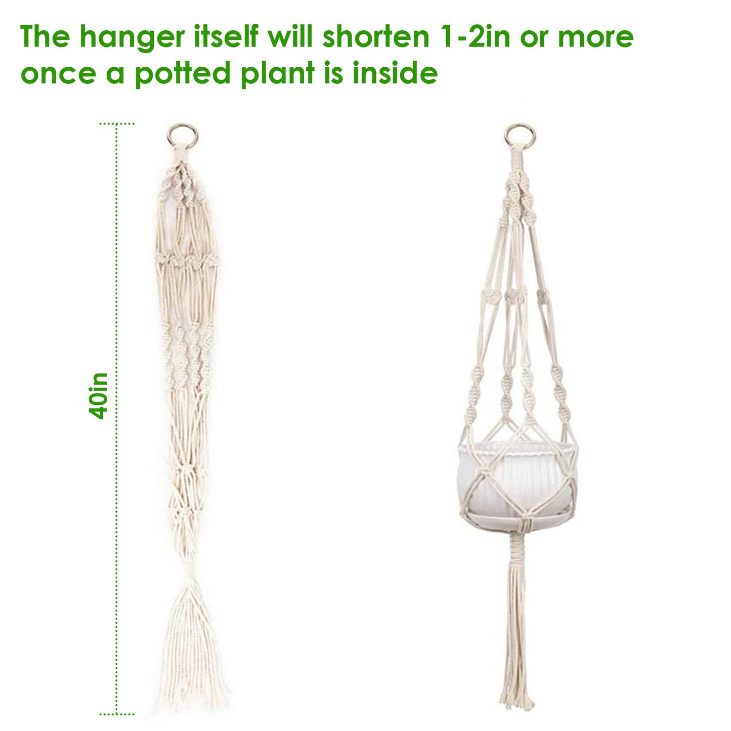 Cotton Rope Plant Hangers - 40in, 2 Pcs, White
