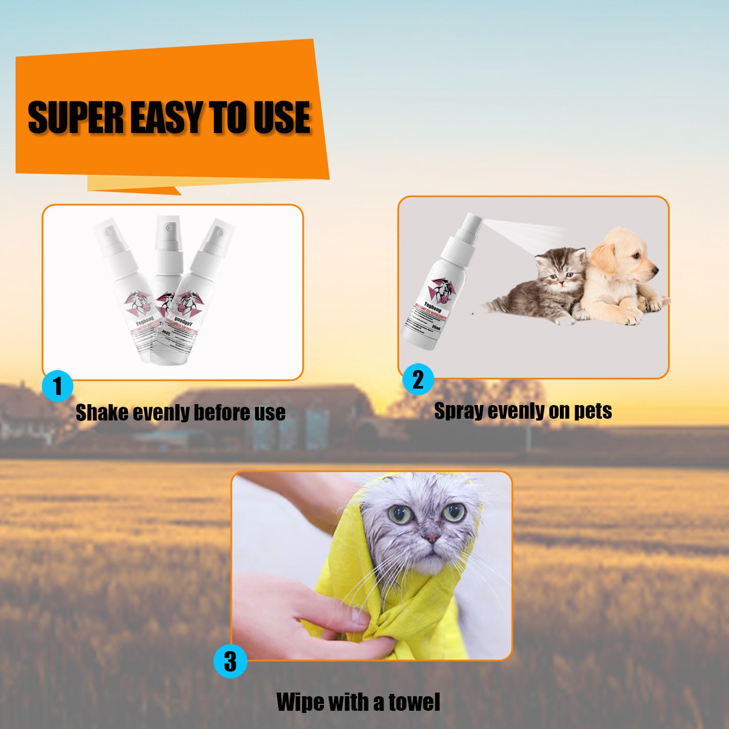 Pet Flea & Tick Spray - 25ml Pest Repellent for Dogs Cats Horses, Safe & Effective
